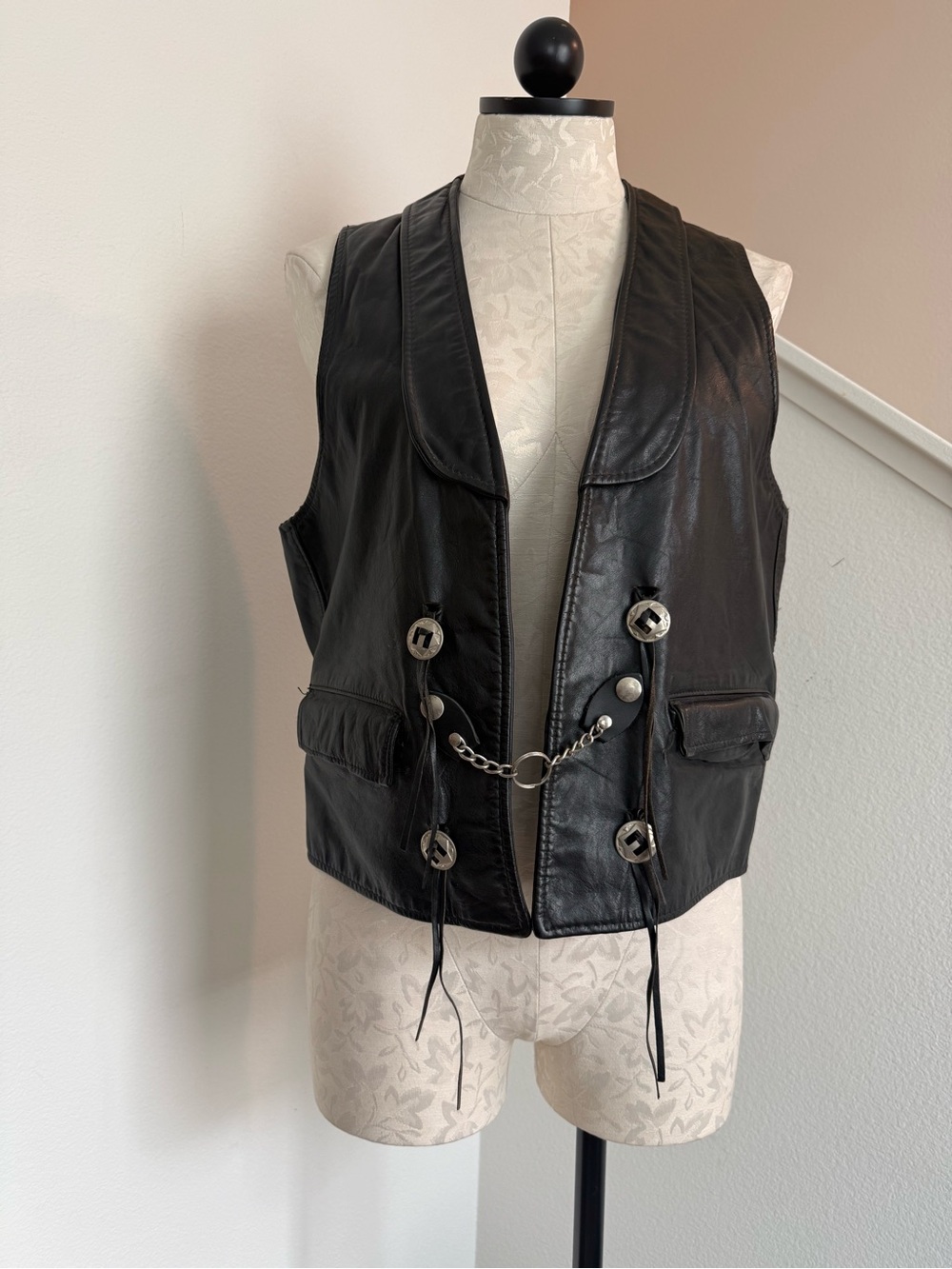 Vintage Sheplers leather Vest Mens 40 Western Cowboy Biker Harley Davidson Patch